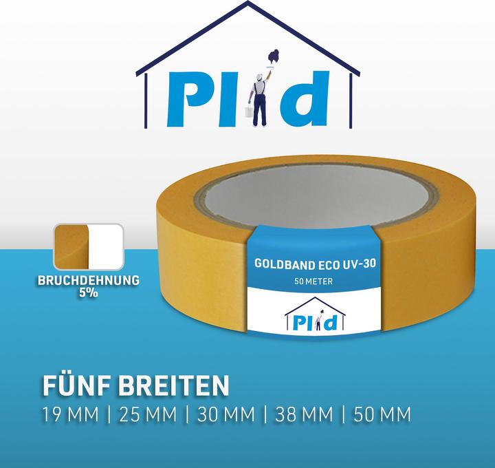 Actual product image Plid Goldband Malerkrepp water-repellent painter's tape wet-strength, 10 rolls (25 mm)