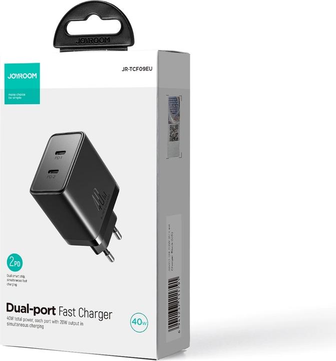Actual product image Joyroom JR-TCF09 fast charger 2x USB-C 40W - black (40 W)