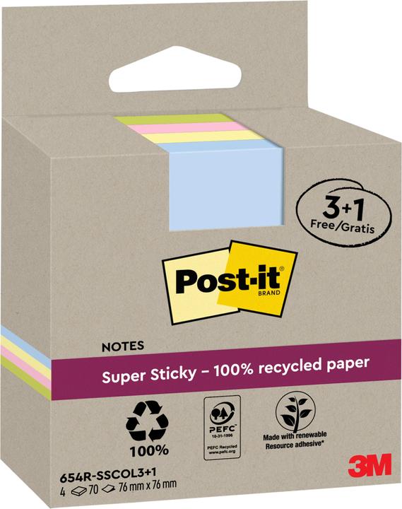 Produktbild Post-it Super Sticky Haftnotizen Recycling (76 x 76 mm)