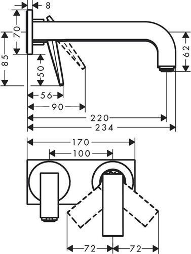 Produktbild hansgrohe AXOR Citterio Waschtischmischer, Unterputz, Ausladung 220mm, unverschliessbare Ablaufgarni