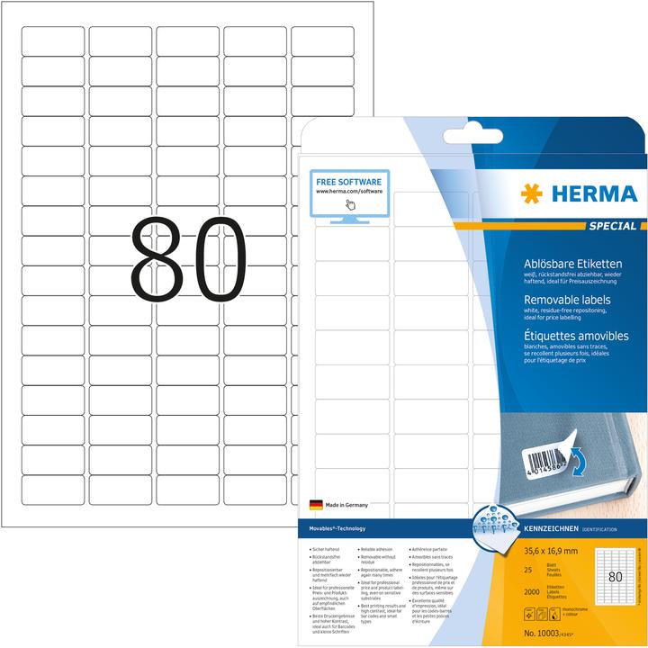 Actual product image HERMA A4 removable labels