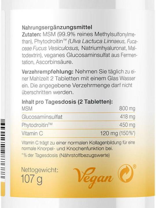 Nutritional values and ingredients Effective Nature MSM mit Glucosamin und Phytodroitin (120 Piece, Pills, 120 g)