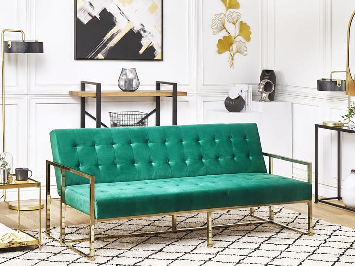 Actual product image Beliani Sofa bed 3-seater velvet fabric emerald green MARSTAL (3-seater)