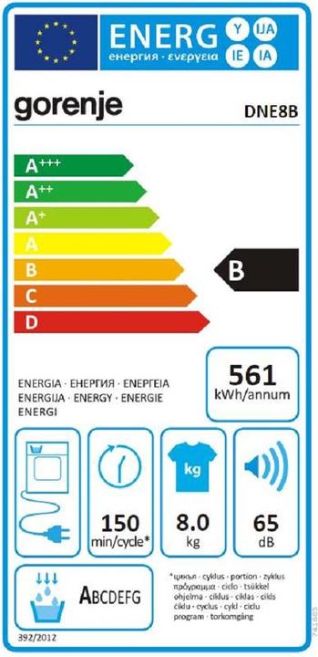Energie-Label Gorenje Grossgeräte DNE8B WS WÄSCHETROCKNER KONDENS 8KG (8 kg)