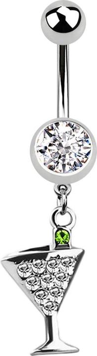 Star Piercing Banane silber mit Anhänger Cocktail und Kristall silber (ohne Messing, Chirurgenstahl 316L)