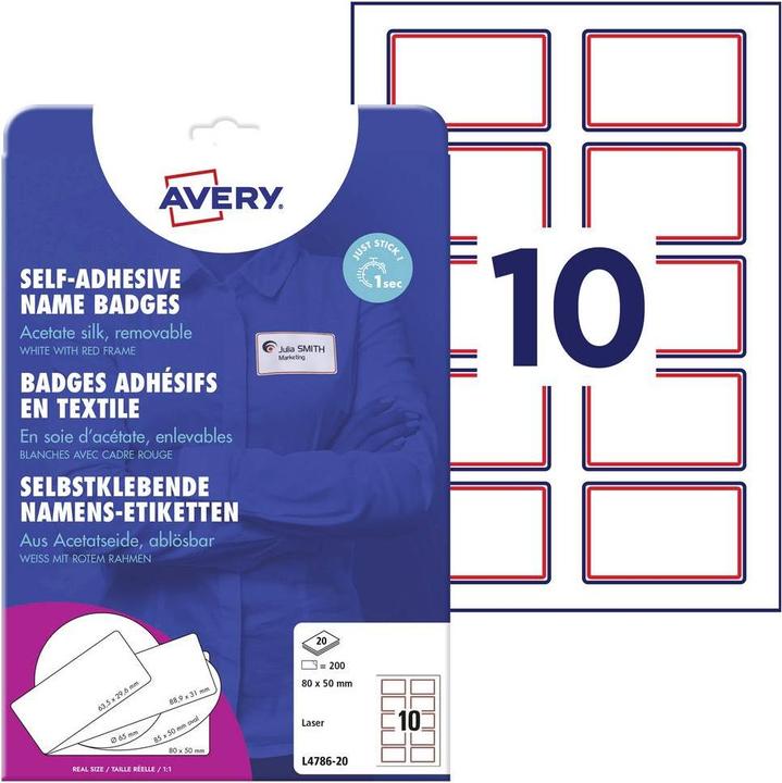 Actual product image Avery 200 Name labels L4786-20 white 80.0 x 50.0 mm
