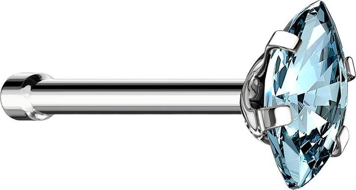 Star Piercing Nasenstecker gerade silber Oval Kristall aqua gefasst (ohne Messing, Chirurgenstahl 316L)