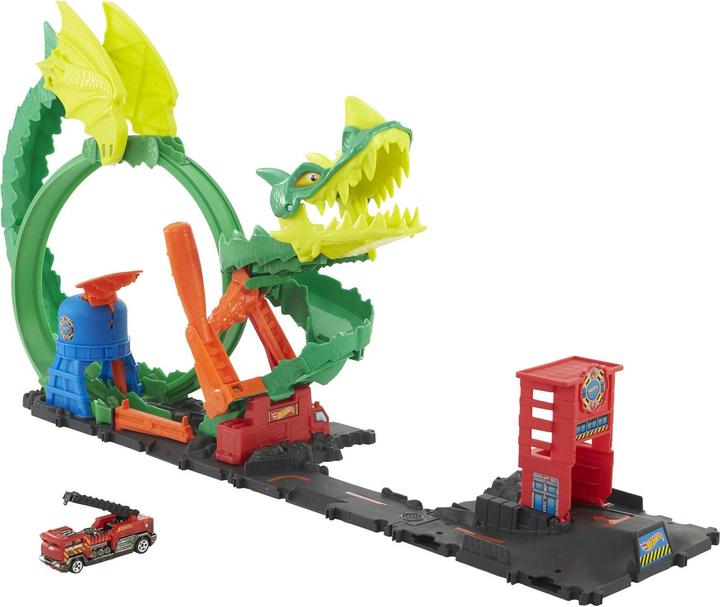 Produktbild Hot Wheels City Drachen-Angriff Looping Set, Zubehör inkl. 1 Spielzeugauto
