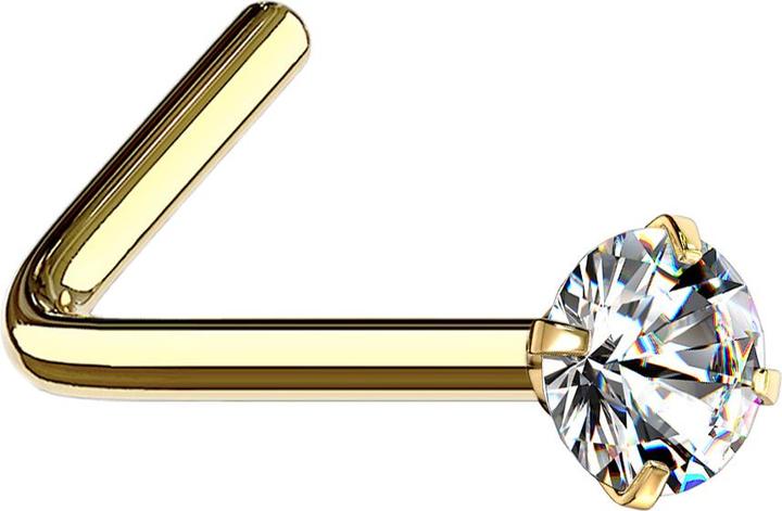 Star Piercing Nasenstecker gewinkelt vergoldet runder Kristall silber gefasst (Chirurgenstahl 316L)