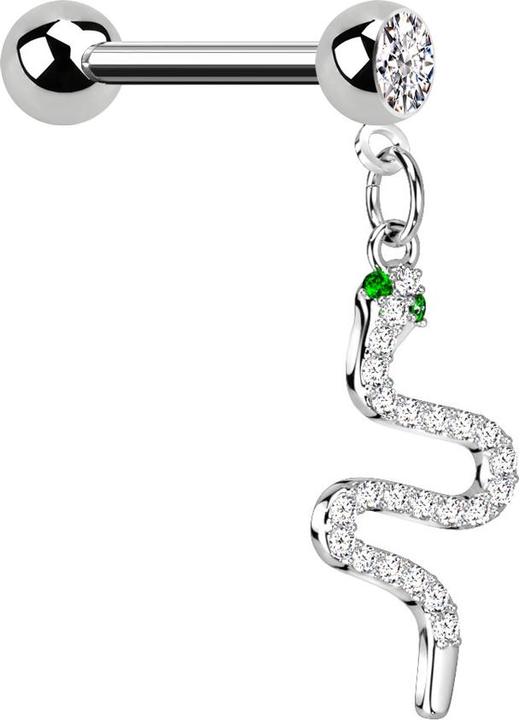 Star Piercing Micro Barbell silber mit Kugel und Kugel Kristall silber Anhänger Schlange (Chirurgenstahl 316L, Messing)
