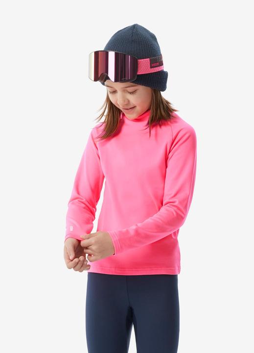 Wedze Skiunterwäsche Funktionsshirt Kinder hoher Kragen - BL 500 neonrosa