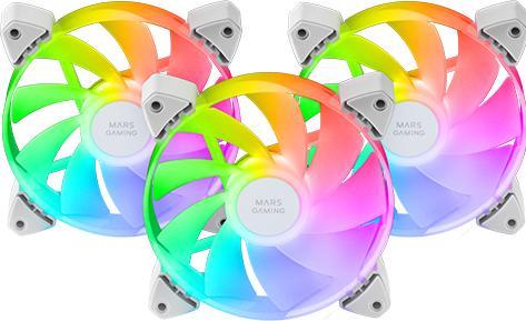 Mars Gaming Lot De 3 Ventilateurs Boitier Mf-3ar RGB - 12cm (Blanc) (120 mm, 3 x)