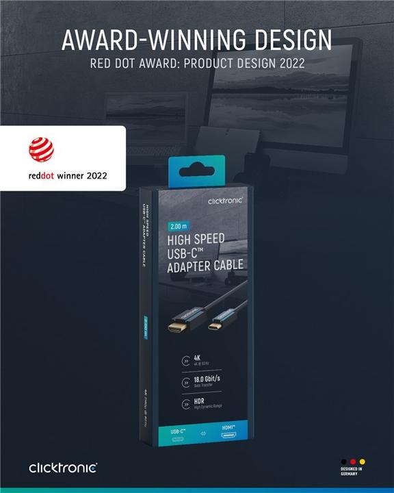 Produktbild clicktronic USB-C to HDMI Cable. M/M. Blue. 2.0m (2 m, HDMI)