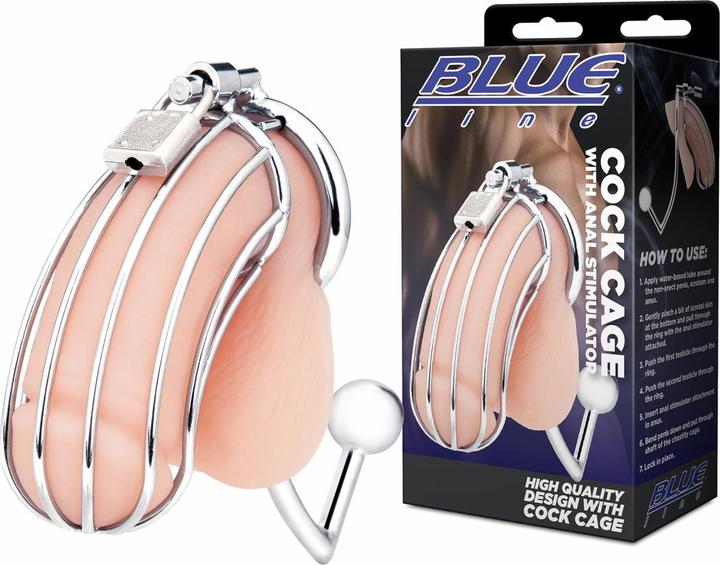 Actual product image Blue Line C&B GEAR Cock Cage with Anal Stimulator