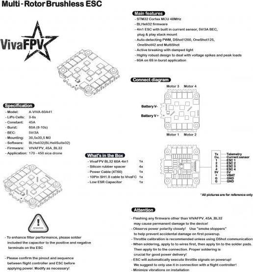 Immagine prodotto VivaFPV 45A BL32 4in1 Dshot1200 3-6S ESC