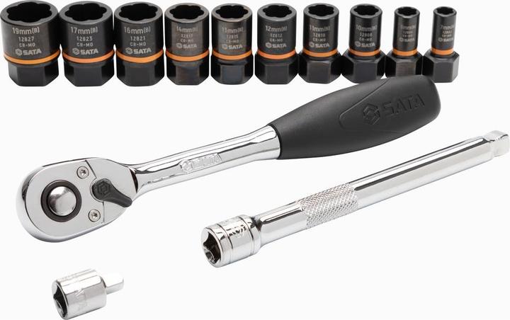 Produktbild SATA Schraubenausdreher-Set BoltBiter, 13-teilig, 1/4 und 3/8 " (16 mm, 7 mm, 12 mm, 17 mm, 15 mm, 13 mm, 9 mm, 8 mm, 10  mm, 14 mm, 18 mm, 11 mm, 19 mm)