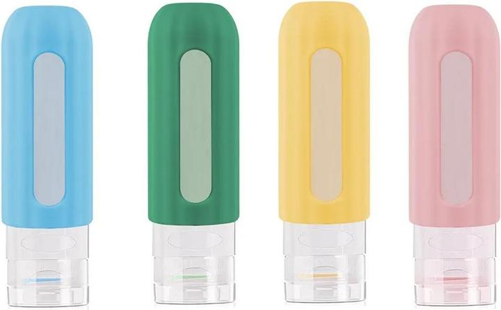 Image du produit Swissdetector Lot de 4 bouteilles de voyage en silicone - Rechargeables - étanches 90ml (Flacons pour liquide)