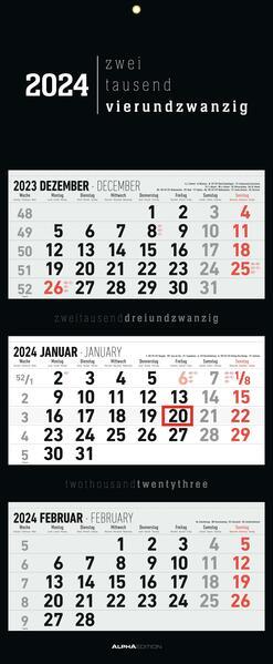 Produktbild Alpha Edition 3-Monatskalender Black 2024 - Büro-Kalender 33x20 cm (geschlossen), 33x80 cm (geöffnet) - faltbar -