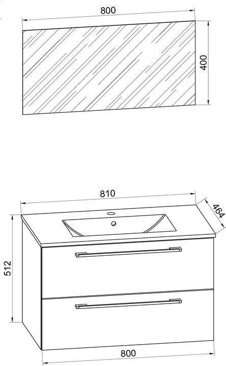 Actual product image VCM 3-piece washbasin set bathroom furniture Badinos 2 drawers mirror