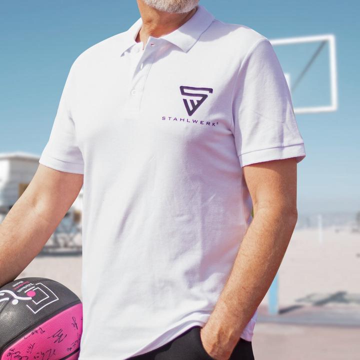 Immagine prodotto Stahlwerk Polo taglia XL bianca a maniche corte con logo stampato 100% cotone (XL)