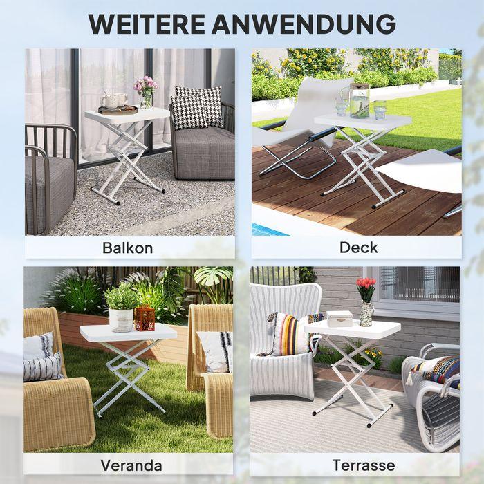 Image du produit Swisshandel24 Beistelltisch Gartentisch höhenverstellbar, Kunststoff, bis 50kg belastbar, 65x45x70H cmWeiss