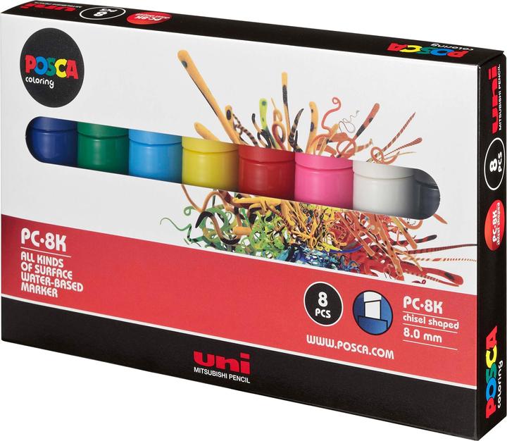 Actual product image Posca Marker PC-8K wedge tip (Multicolor, 8 mm, 8 x)