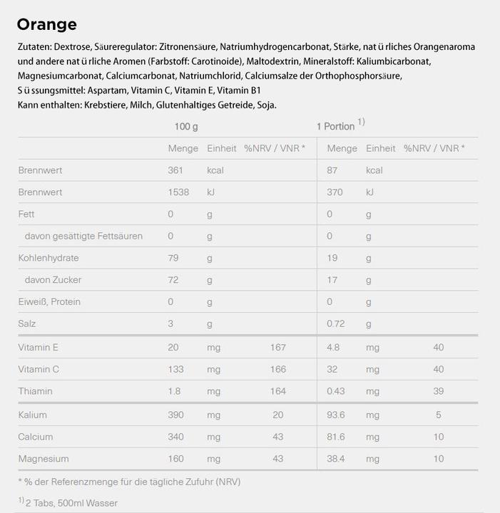 Nährwerte und Zutaten Isostar Power Tabs (Orange, 10 x)