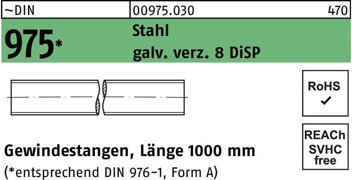 Produktbild Gewindestange DIN 975 M 10 x 1000mm Stahl galvanisch verzinkt 8 DiSP