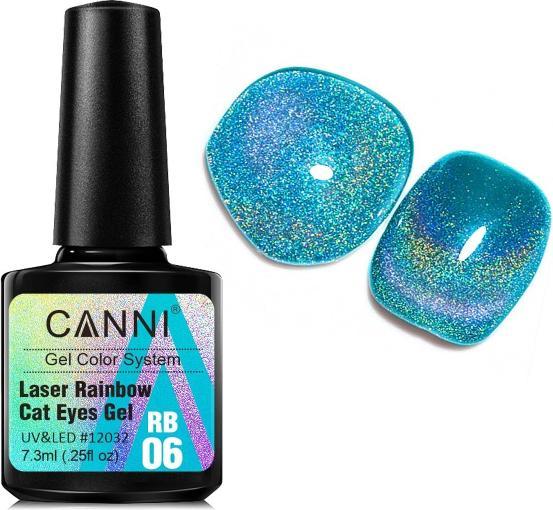 Canni Gellack Laser Rainbow Cat Eyes RB06 (Türkis-Blau, Gel-Effekt Nagellack)