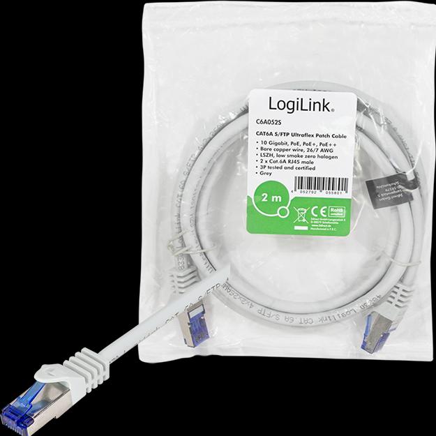 Produktbild LogiLink Patchkabel Ultraflex, Kat.6A, S/FTP, 2,0 m, grau mitCat.7 Rohkabel, extra flexibles & weiches Kabel (S/FTP, CAT6a, 2 m)