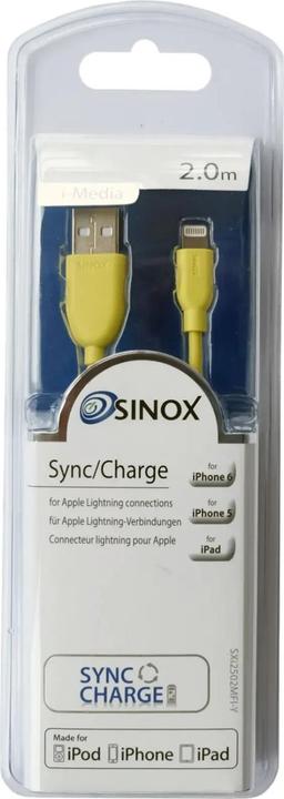 Actual product image Sinox iMedia Lightning cable w/original Apple™ chip. 2m. Gul (2 m, USB 2.0)