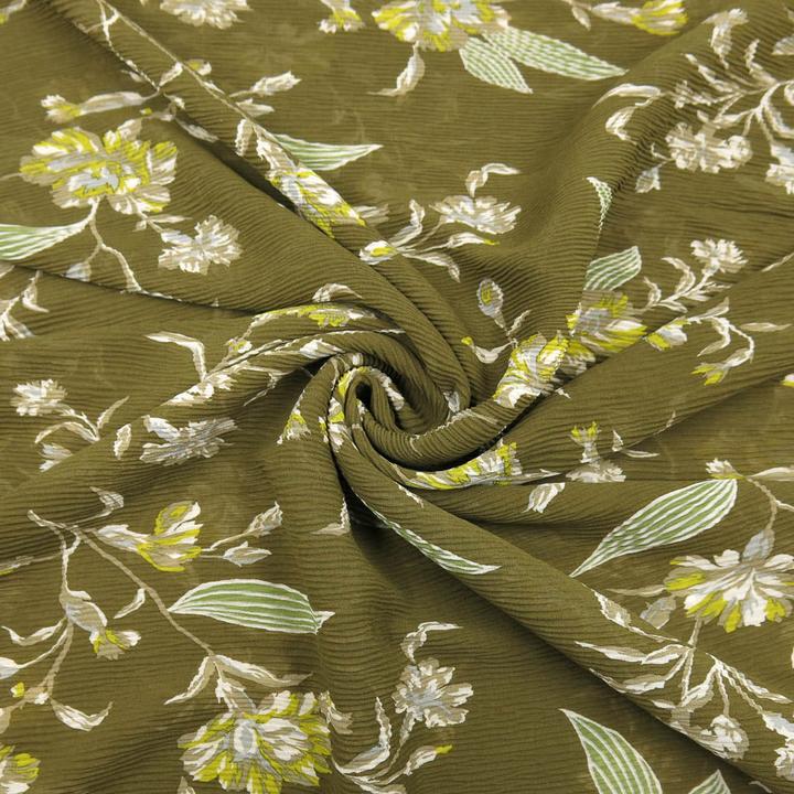 Produktbild Stoffrestposten Plissee Chiffon - Schöne Blumen auf Olive