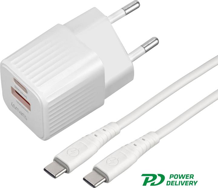 Immagine prodotto 4smarts Caricabatterie da rete VoltPlug Duos Mini PD 20W e cavo USB-C 1,5m bianco (20 W)