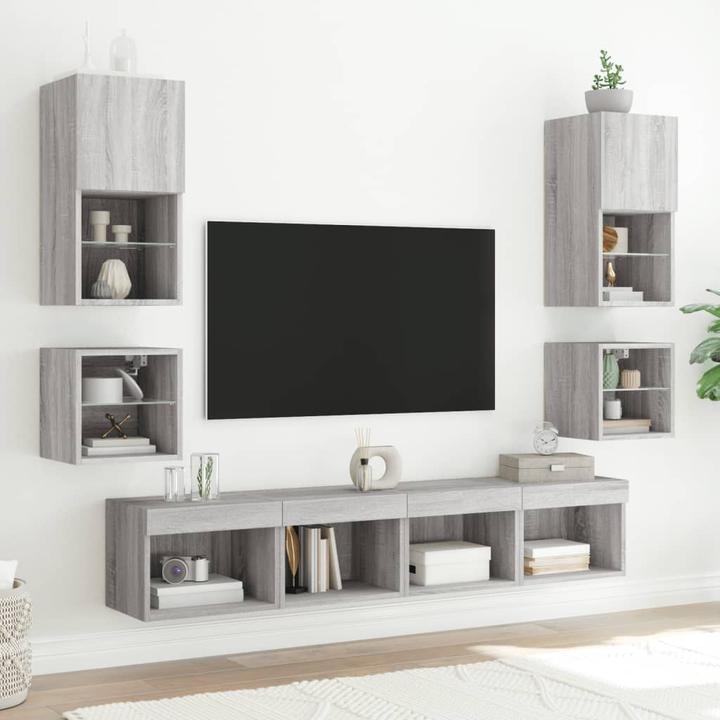 Produktbild VidaXL Wohnwand mit LED Schrankwand Anbauwand Wohnzimmer Set 8-tlg. Grau Sonoma