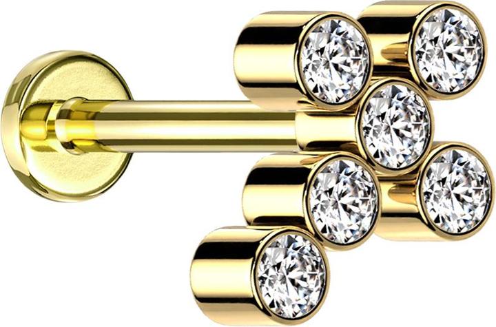 Star Piercing Micro Labret Innengewinde vergoldet Kreuz sechs Kristalle silber (ohne Messing, Titan G23)