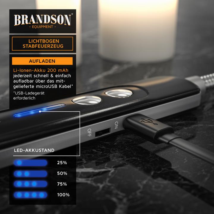 Produktbild Brandson 2x Stabfeuerzeug elektrisch, Kerzenanzünder, Lichtbogen Feuerzeug, USB aufladbar, für Kerze, Gasherd