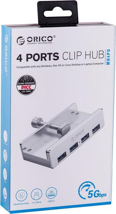Produktbild Allnet USB 3.0 4 Port Clip Hub (USB-C, 4 Ports)