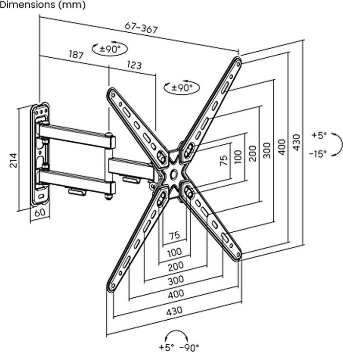 Actual product image Wiltec TV mount 13"-55" TV wall mount swivelling 25kg TV mount (Wall, 55", 25 kg)