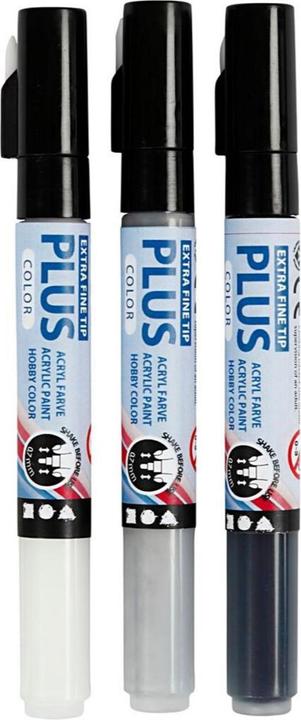 Actual product image Creativ Company Acrylic Marker Plus Color 0.7 mm Set of 3, White/Grey/Black (White, Black, Grey, 0.70 mm, 3 x)