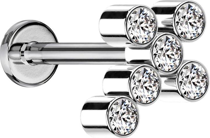 Star Piercing Micro Labret Innengewinde silber Kreuz sechs Kristalle silber (ohne Messing, Titan G23)