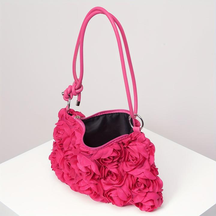 Actual product image Only-Bags.Store Elegante Rose Floral Umhängetasche - verstellbarer Riemen, Reissverschluss, Polyester, perfekt für