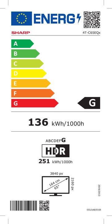 Etichetta energetica Sharp 65EQ3EA (65", EQ3, QLED, 4K, 2022)