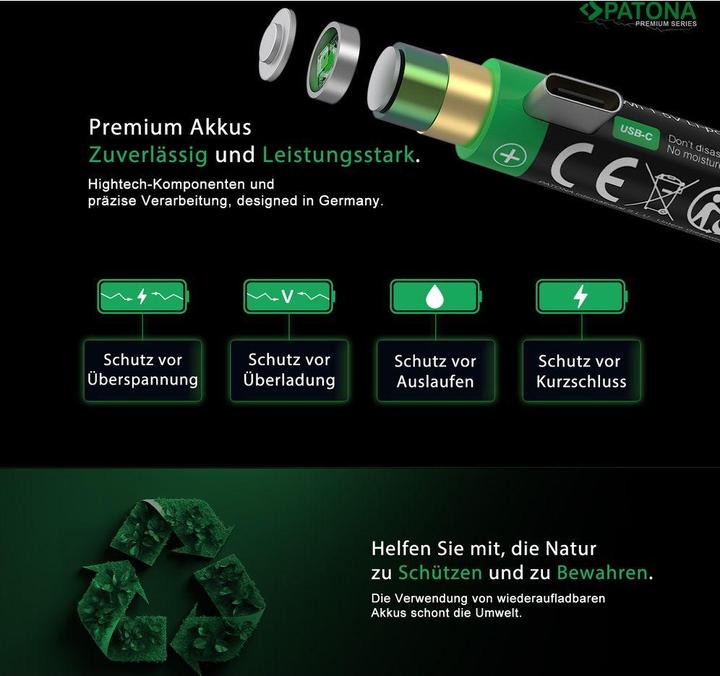 Actual product image Patona Premium rechargeable battery 2x LR14 USB-C (Camera battery)