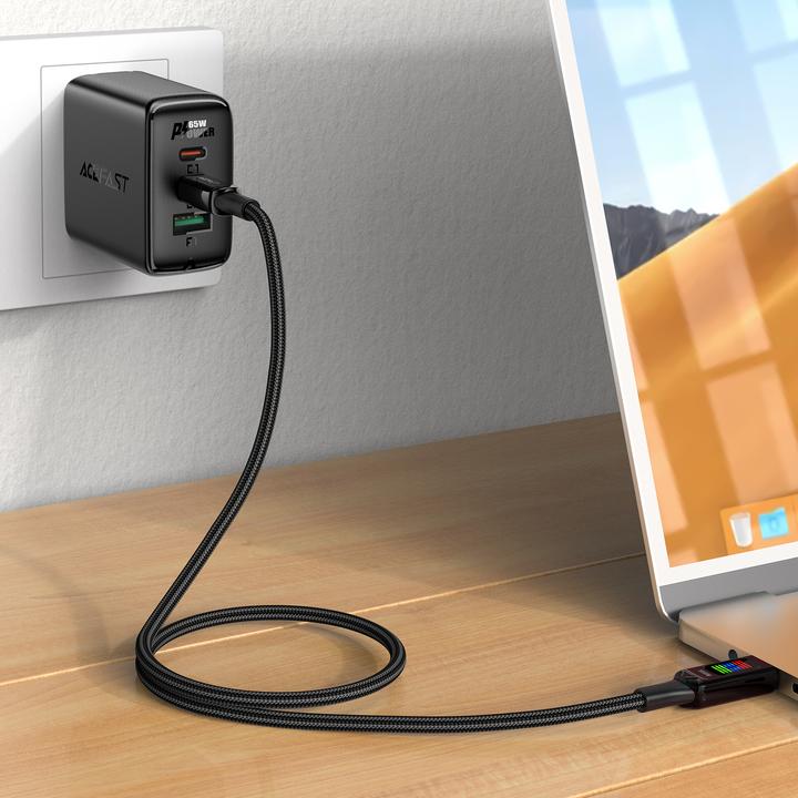 Image du produit Acefast Câble C7-03 USB-C USB-C 100W 1,2m avec écran - noir (1.20 m, USB 3.0, 100 W)