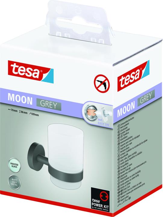Immagine prodotto tesa Bicchiere per spazzolini da denti MOON GREY con soluzione adesiva senza forare (8,5 x 13,5 x 15,5 cm)