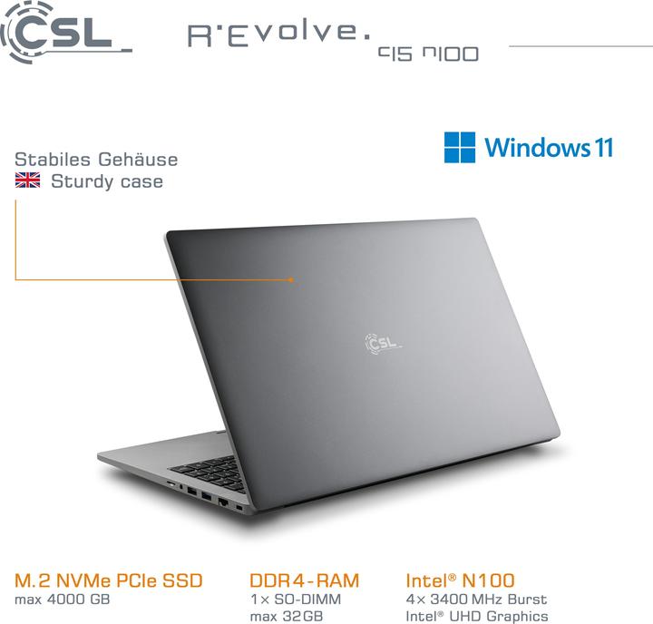 Produktbild CSL Notebook R'Evolve C15 v4 32GB 1000GB Windows 11 Home (15.60", Intel N100, 32 GB, 1000 GB, DE)