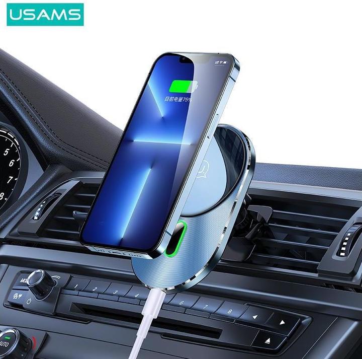 Actual product image Usams Uchwyt indukcyjny Magnetic Car Wireless Charging 15W do kratki went. szary/grey CD170DZ01 (US-