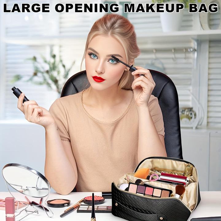 Actual product image Only-Bags.Store Spacious waterproof faux leather make-up bag with handle - portable travel cosmetics organiser with