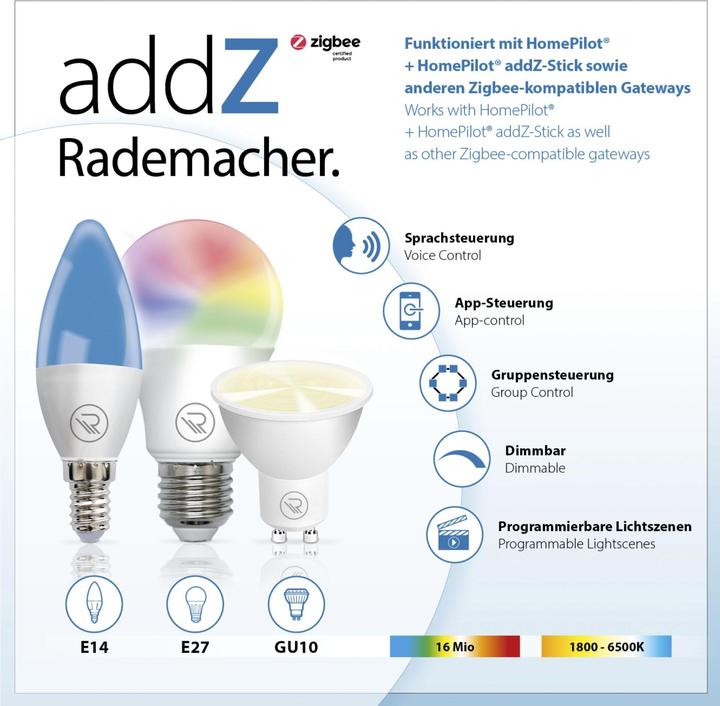 Produktbild Rademacher addZ White + Colour E27 LED (E27, 8.50 W, 806 lm, 1 x, F)