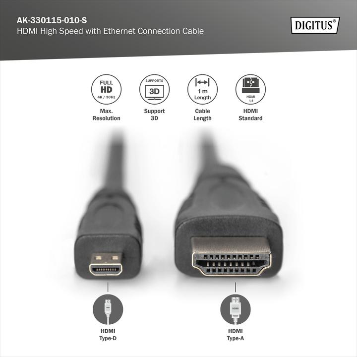 Produktbild Digitus micro HDMI (Typ D) — HDMI (Typ A) (1 m, HDMI)